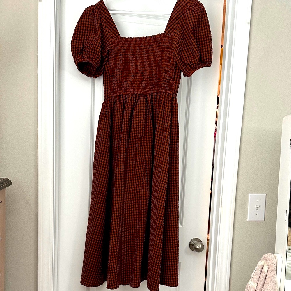 Brown Checkered Midi Dress - Picture 4 of 6